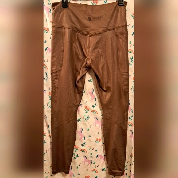 NWOT Athleta Inclination Metallic Copper Moto Goth Gym Yoga Legging Pants SZ M - Picture 2 of 4